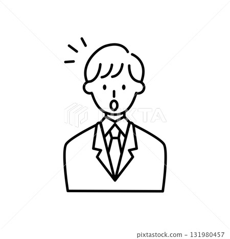 Line drawing of a man in a suit, surprised, surprised expression, business, businessman Line drawing of a man in a suit, surprised, surprised expression, business, businessman 131980457
