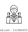 Line drawing of a man in a suit, fist pump, cheering, business, businessman 131980459