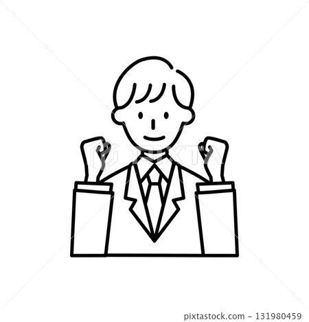 Line drawing of a man in a suit, fist pump, cheering, business, businessman Line drawing of a man in a suit, fist pump, cheering, business, businessman 131980459