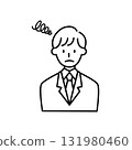 Line drawing of a man in a suit, worried, troubled expression, business, businessman 131980460
