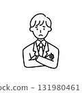 Line drawing of a man in a suit, thoughtful expression, business, businessman 131980461