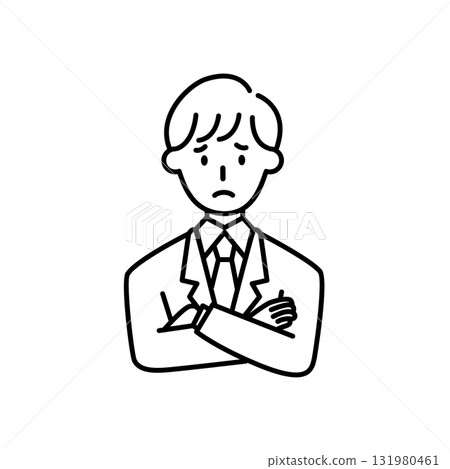 穿西裝的男人的線條畫,深思的表情,商務,商人 穿西裝的男人的線條畫,深思的表情,商務,商人 131980461