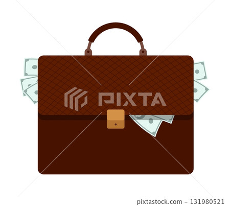 Official briefcase filled with money for accepting a bribe. Simple flat vector isolated on white background 131980521
