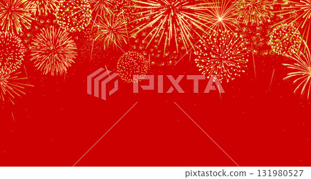 Chinese New Year background, gold fireworks border on red Chinese New Year background, gold fireworks border on red 131980527