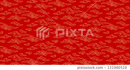 Chinese New Year background, gold clouds pattern on red 131980528