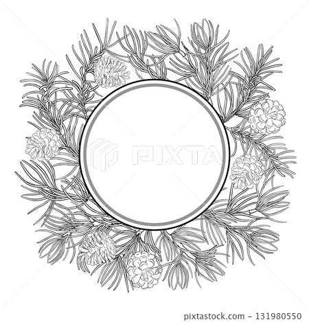 Pine Branch Outline Round Frame. Pine Branch Outline Round Frame. 131980550