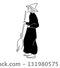 女巫裝扮的女人的線條畫（單色，萬聖節） 131980575