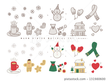 手繪可愛聖誕素材集（冬季主題/棕色線條，白色背景） 131980600