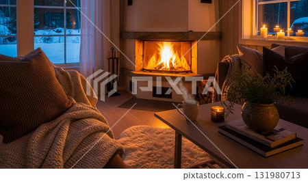 Healed by the snowy scenery and flames Healed by the snowy scenery and flames 131980713