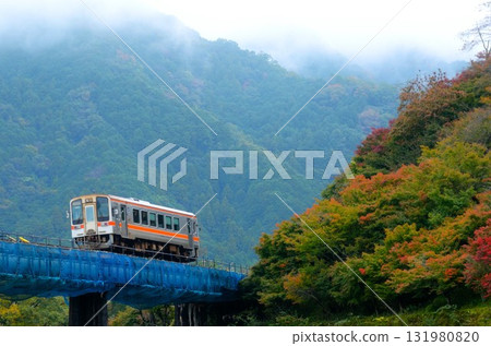 穿過秋葉的柴油火車 穿過秋葉的柴油火車 131980820