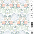 Vector gentle seamless pattern with decorative flowers and leaves on white background. Detailed in folk ornamental style 131980840