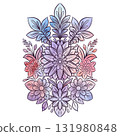 Vector floral watercolor and contour illustration with decorative flowers and leaves. Elegant floral outline and paint design. 131980848