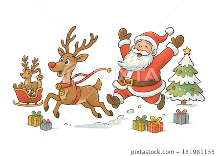 Santa chasing reindeer 131981133