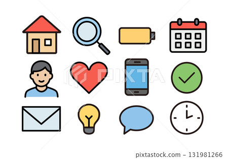 A simple and easy-to-use colorful icon set (house, clock, email, etc.) A simple and easy-to-use colorful icon set (house, clock, email, etc.) 131981266