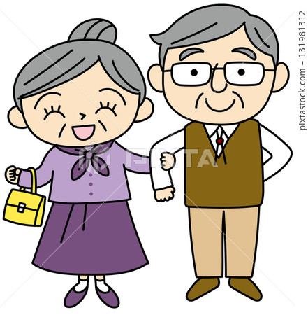 Cute vector illustration of an elderly couple with arms folded and smiling Cute vector illustration of an elderly couple with arms folded and smiling 131981312