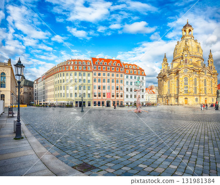 Fabulous view of of Baroque church - Frauenkirche at Neumarkt square in downtown of Dresden Fabulous view of of Baroque church - Frauenkirche at Neumarkt square in downtown of Dresden 131981384