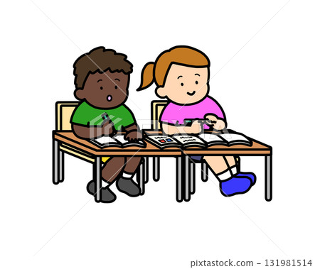 一對黑人和棕髮的人正在看一本教科書 131981514