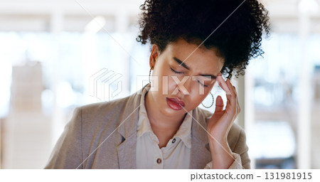 Business, headache and woman with stress, office and burnout with deadline, project and depression. Person, employee and consultant with a migraine, fatigue and anxiety with mental health and tired Business, headache and woman with stress, office and burnout with deadline, project and depression. Person, employee and consultant with a migraine, fatigue and anxiety with mental health and tired 131981915