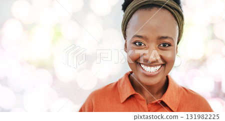Corporate black woman, portrait and mockup space with smile, success and vision for career goals. Happy african business leader, blurred background and mindset for mission, focus or leadership at job Corporate black woman, portrait and mockup space with smile, success and vision for career goals. Happy african business leader, blurred background and mindset for mission, focus or leadership at job 131982225