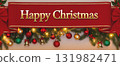 Happy Christmas banner with decorations background 131982471