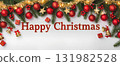 Happy Christmas banner with decorations background 131982528