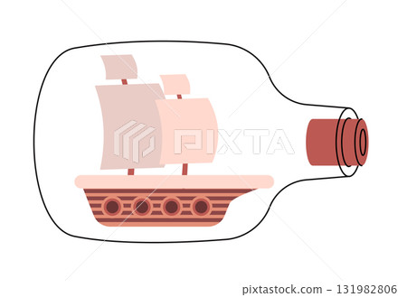 vector illustration of classic sailboat captured inside a glass bottle visual for nostalgia travel adventure feeling of being confined and trapped 131982806