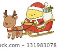 Chick Santa riding a reindeer sleigh and delivering presents 131983078