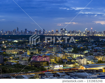Bangkok BTS Bering Station - Bangkok city center skyscrapers night view / Bangkok 131983248