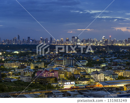 Bangkok BTS Bering Station - Bangkok city center skyscrapers night view / Bangkok 131983249