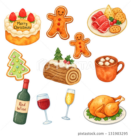 聖誕食品水彩插圖 131983295