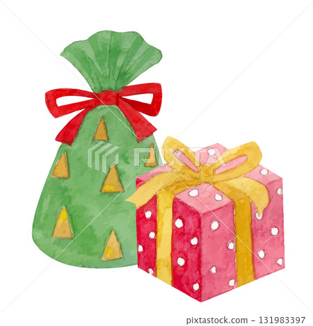 Colorful Christmas present watercolor illustration Colorful Christmas present watercolor illustration 131983397