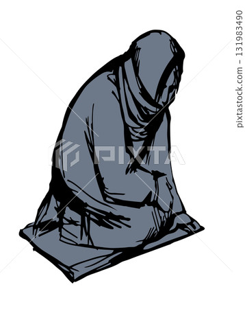 Vector Drawing. Girl askng for Alms 131983490