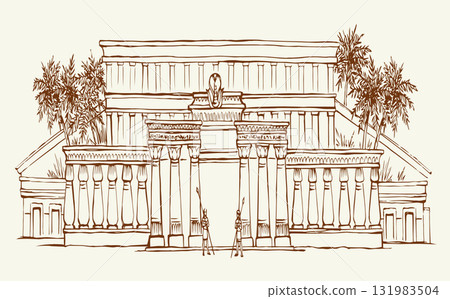 Vector Drawing. Ancient Egyptian Palace Vector Drawing. Ancient Egyptian Palace 131983504