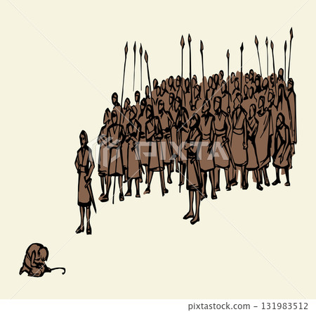 Vector drawing. Many strong soldiers 131983512