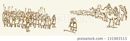 Vector drawing. Meeting of two tribes Vector drawing. Meeting of two tribes 131983513