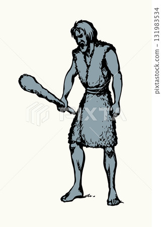 Vector drawing. Ancient man with a club 131983534