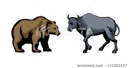 Vector drawing. Big cow and bear 131983537