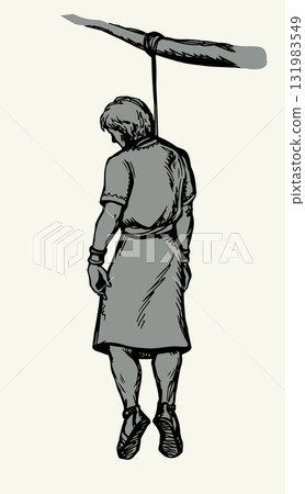 Vector drawing. Man hangs on a tree branch Vector drawing. Man hangs on a tree branch 131983549