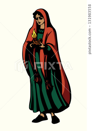 Vector drawing. 5 girls with lamps Vector drawing. 5 girls with lamps 131983558