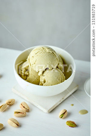 bowl of pistachio ice cream bowl of pistachio ice cream 131983719