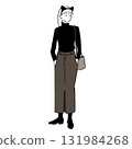 戴著黑貓頭帶的女性插畫（休閒服裝/萬聖節時尚） 131984268
