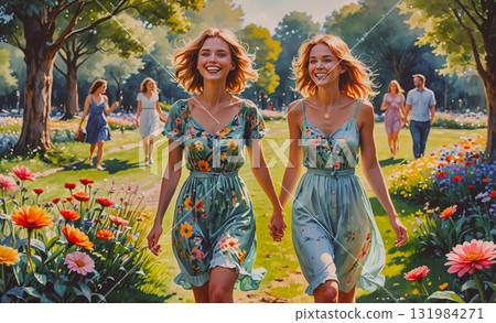 Blue house with a white picket fence and a white chimney. The house is surrounded by trees and has a well-manicured lawn. The house appears to be a cozy and inviting home 131984271