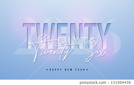 Happy New Year 2026 Greeting Card Design with Cut Out Typography on Light Blue Background. Christmas Holiday Celebration Illustration with Twenty Twenty Six Logo for Calendar, Flyer, Banner, Poster Happy New Year 2026 Greeting Card Design with Cut Out Typography on Light Blue Background. Christmas Holiday Celebration Illustration with Twenty Twenty Six Logo for Calendar, Flyer, Banner, Poster 131984436