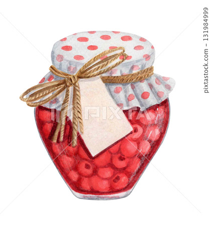 Watercolor cherry jam jar illustration Watercolor cherry jam jar illustration 131984999