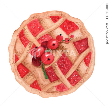 Watercolor berry red currant pie illustration Watercolor berry red currant pie illustration 131985000