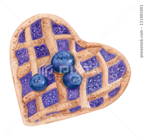Watercolor heart shaped blueberry pie illustration Watercolor heart shaped blueberry pie illustration 131985001