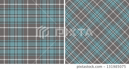 Classic tartan patterns with muted teal, gray, and white hues. A versatile design for fashion, textiles, backgrounds, or adding a touch of traditional elegance. 131985075