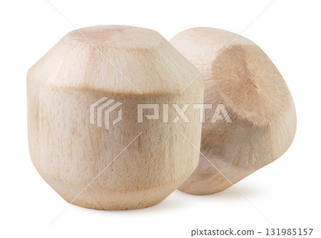 Two young coconuts close-up on a white. Isolated 131985157