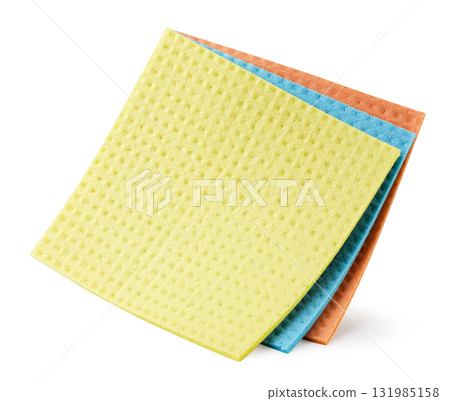 Multicolored cleaning napkins on a white background. Isolated 131985158