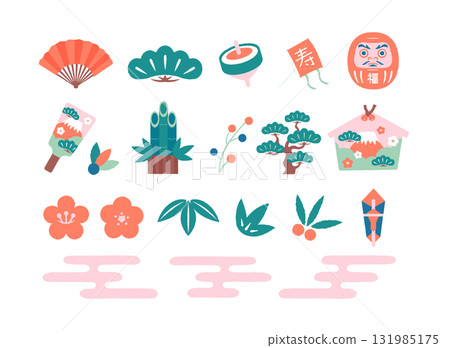 New Year's materials / New Year's card related illustration set New Year's materials / New Year's card related illustration set 131985175